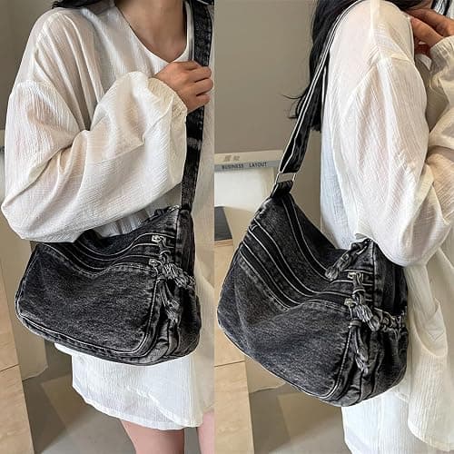 Large Denim Purses for Women Denim Tote Bag Casual Retro Crossbody Lightweight Shoulder Bag Canvas Handbags thumbnail 2