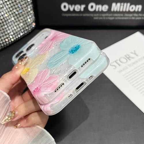 Jmltech for iPhone 17 Air Case Girly Aesthetic Floral Women Trendy Luxury Cute Shockproof Flowers with Beaded Phone Charms Strap Lanyard Oil Painting Flexible Silicone Phone Case for iPhone 17 Air thumbnail 7