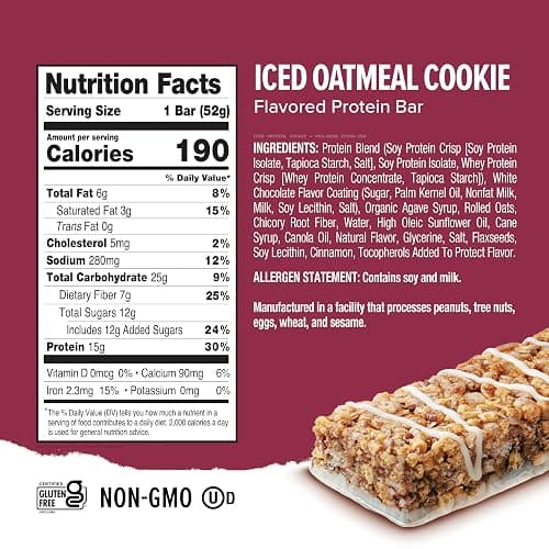 Ready® Protein Bars – High-Protein Snack with 15g Whey Protein, With Flaxseeds and Omega-3s for Sustained Energy, Supports Lean Muscle and Recovery – Iced Oatmeal Cookie, 12 Pack thumbnail 3