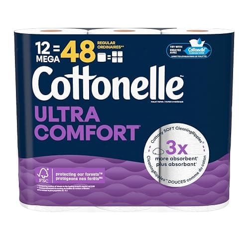 Cottonelle Toilet Paper, 12 Mega Rolls = 48 Regular Rolls, Ultra Comfort, Soft Bathroom Tissue, 244 Sheets per Roll, Packaging May Vary - Image 1