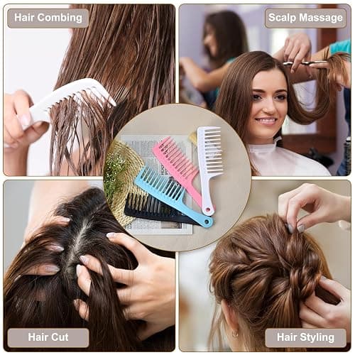 4PCS Wide Tooth Comb, Large Hair Detangling Comb Styling Comb, Professional Women Hair Care Handgrip Comb for Curly, Wet, Long Hair (Black) thumbnail 7