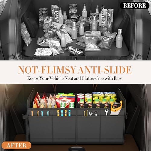 titiyiof Trunk Organizer For Suv & Sedan,Car Organizers and Storage, Waterproof Collapsible & Adjustable Straps,70L Sturdy Car Organization for Car Accessories, Tools,Sundries,2-3 Compartment（Black thumbnail 8