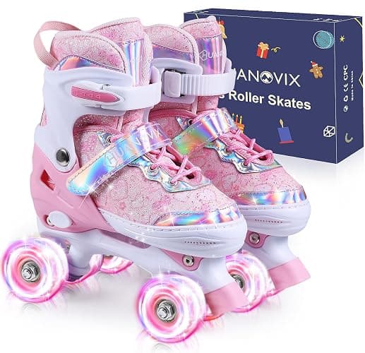Huanovix Roller Skates for Kids, 4 Size Adjustable Rollerskates with Light Up Wheels, 10C to 6 Beginner Youth Roller Skates for Girls Boys Toddlers Indoor Outdoor - Image 1