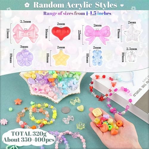 TINKRSTUFF Assorted 500-550PCS Mix Acrylic Beads for Bracelet Making, Flower Bow Candy Heart Gummy Bear Kawaii Bead,Cute Beads for Jewelry Making DIY Necklace Keychain Phone Charms Christmas Gift thumbnail 3