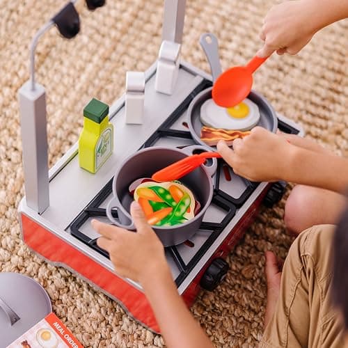 Melissa & Doug 19-Piece Deluxe Wooden Cooktop Set with Wooden Play Food, Durable Pot and Pan thumbnail 7