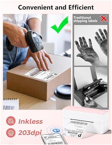 Phomemo Bluetooth Thermal Label Printer, 241BT 4X6 Wireless Shipping Label Printer for Small Business, Pink Labels Printers for Shipping Package, Compatible with iPhone, Android, Shopify, Amazon, USPS thumbnail 4