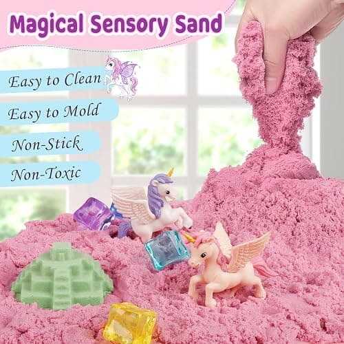 Weilim Unicorn Sensory Bin for Girl, Magic Sand Art Kit with Sandbox, Color Sand, Unicorn Fine Motor Kids Toy Christmas Birthday Gift for Toddler Ages 3 4 5 6 7 8 thumbnail 3