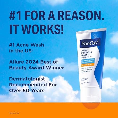 PanOxyl Acne Foaming Wash, 10% Benzoyl Peroxide, For Face & Body, 3 oz | Maximum Strength, Antibacterial Daily Cleanser, Treats & Prevents Acne, Non-Comedogenic, Vegan, Unscented, All Skin Types thumbnail 3