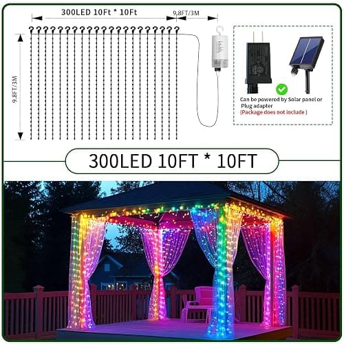 Ryblgled Battery Operated Fairy Curtain Lights - Multicolor 10ft x 10ft 300 LED Battery Power Curtain String Lights with Remote & Timer for Backdrop Outside Gazebo Christmas Indoor Bedroom Decor thumbnail 7