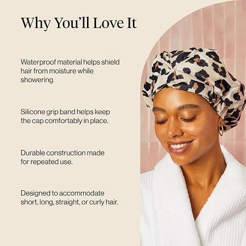 Kitsch Luxury Shower Caps for Women Reusable Waterproof - Large Shower Cap for Women, Non-slip, Quick-dry Hair Cap for Long and Short Hair, Comfortable and Stylish Design - Leopard thumbnail 5