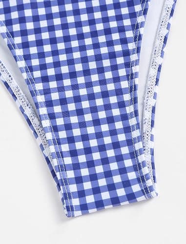 ZAFUL Tankini Swimsuits for Women Gingham Bow Decor Ruched Back Cross Tie Tankini Set Tummy Control 2 Piece Bathing Suits thumbnail 7