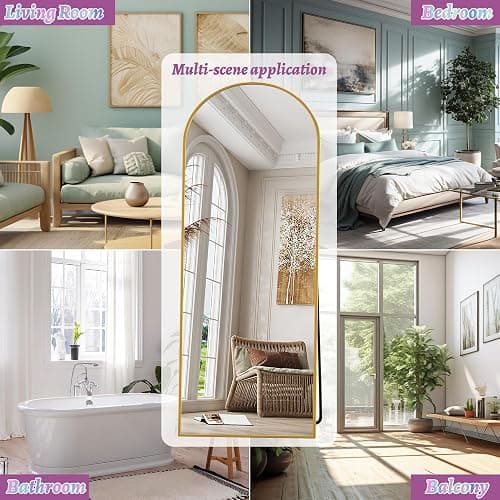 Full Length Mirror, 57"x19" Arched Floor Mirror Freestanding, Floor Standing Full Body Mirror with Stand for Bedroom, Hanging Mounted for Living Room Cloakroom, Gold thumbnail 6