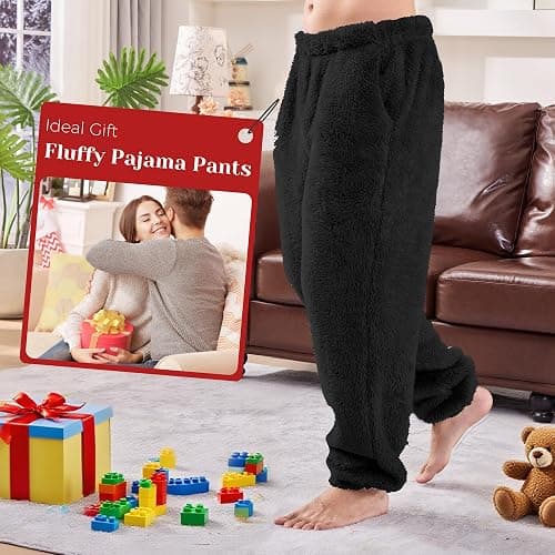 PJGGZ Mens Fleece Pajama Pants, Winter Warm Fuzzy Lounge Bottoms Long Soft Plush Fluffy Pj Pants with Pockets thumbnail 5