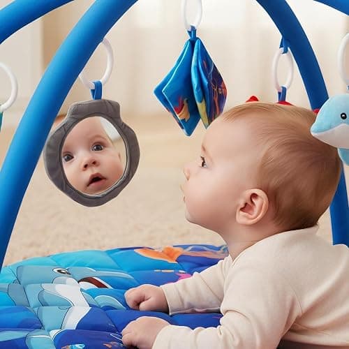 Yeeeasy Ocean Theme Baby Play Gym Mat, Tummy Time Activity Mat with 5 Detachable Marine Toys, Sensory & Motor Skill Development for 0 3 6 9 12 Month Baby and Newborns, Vibrant Deep Blue thumbnail 6