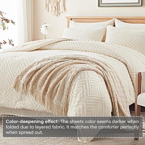 Zzlpp Queen Comforter Set 7 Pieces, Cream Tufted Bed in a Bag with Comforter and Sheets, All Season Boho Bedding Sets with 1 Comforter, 2 Pillow Shams, 2 Pillowcases, 1 Flat Sheet, 1 Fitted Sheet thumbnail 2