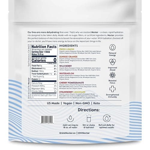 Nectar Hydration Packets - Electrolytes Powder Packets - Sugar Free & 0 Calorie - Organic Fruit Liquid Daily IV Hydrate Packets for Dehydration Relief and Rehydration (Variety 30 Pack) - Variety Classic - 30 Servings (Pack of 1) thumbnail 8