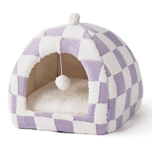 Lesure Cute Cat Beds for Indoor Cats - 2 in 1 Cat Cave Bed for Kittens and Small Pets with Removable Washable Cushioned Pillow, Cozy Kitten with Non-Slip Bottom, Purple, 16 inches thumbnail 7