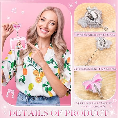Geyoga Pink Bow Coquette Gifts Set Includes Horizontal ID Badge Holder and Retractable Badge Reel with Alligator Clip Funny Name Tag Card Holder for Worker Doctor Nurse Teacher Office Accessories thumbnail 7