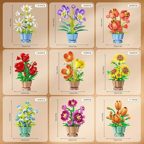 CUBIMANA 9 Blumen 3,6MM Mini Bausatz – 1462 Stück Botanische Blume Bonsai mit Rosen Orchidee Bausteinspielzeug, Deko Kunstblumen für Zuhause Büro, Geburtstagsgeschenk für Frauen Erwachsene Teen thumbnail 8