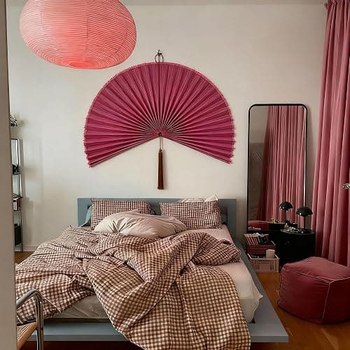 ChumDecor Fan Wall Decor,Large Bamboo Fan Wall Art for Boho Hanging Headboard,Decorative Folding Fan for Over Bed Decorations, (Pink, 31inch) thumbnail 6