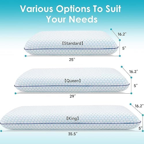 CushyOasis Memory Foam Pillows for Side, Back and Stomach Sleepers, Set of 2, Bed Pillow with Washable Cover and Breathable Mesh, Bed Pillow for Sleeping (Blue，Standard Size) thumbnail 3