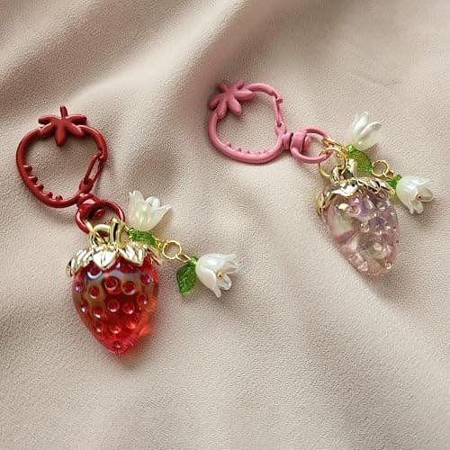 Agromusk Cute Strawberry Keychain,Bag Charms,Kawaii Heart Flower Daisy Key chains Accessories Decor for Girls Purse Gift thumbnail 4