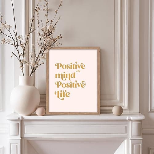 Monem Art Positive Mind Positive Life Typography Print - Motivational Quote Serif Art Poster - Wall Decor for Living Room, Bedroom or Office - 8x10 Beige Framed Wall Art by Ksanakalpa thumbnail 5