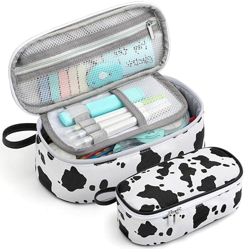 Jcocylse Large Capacity Pencil Case Portable Pencil Pouch Bag School Supplies for College Students Girls Boys Adults (Cow) - Image 1