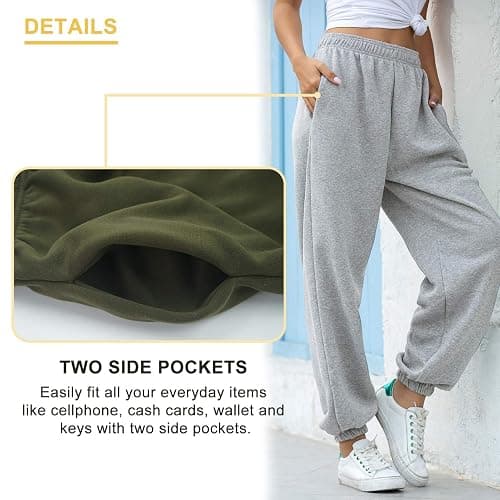 Maeau Women's Casual Sweatpant Sport Jogging Cuffed Trousers High Waist Loose Pants Cotton Cinch Bottom Pant Thick/Thin - A-thick-grey - Medium thumbnail 5