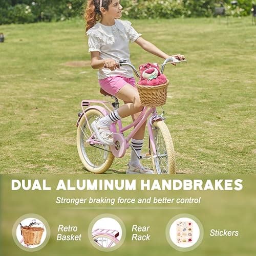 Glerc 20 24 26 Inch Beach Cruiser Bike, 6-Speed Hybrid City Bicycle for Girls Youth and Over 6 Years Old, Missy Bike with Wicker Basket & Lightweight, Multiple Colors thumbnail 3