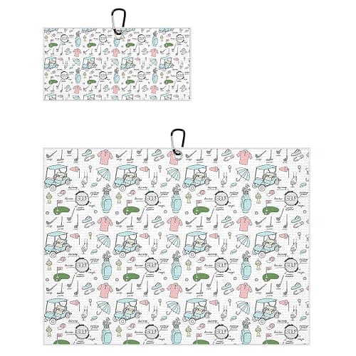 GEEDENDDY 2 Packs Funny Golf Towels for Golf Bag White Pink Blue Microfiber Waffle Cleaning Towel with Clip for Golfers - Image 1