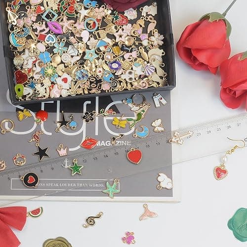 300 pièces Mini Charms de Bijoux Colorés en Gros Petits Pendentifs pour Bricolage Colliers, Boucles d'Oreilles, Bracelets, Cadeau de Mariage Personnalisé, Kit de Création, Décoration, Fabrication de thumbnail 5