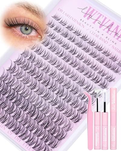 Wispy Lash Clusters Kit Venus Invisible Band Eyelash Clusters 8-16mm Lash Extension Kit Natural Lashes Clusters Eyelash Extension Kit with Thin Band Lash Cluster Clear Lash Glue and Tweezers by Wtvane - Image 1
