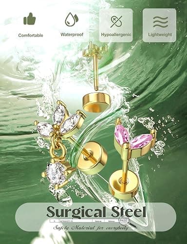 ORAZIO Cartilage Earrings Women Flat Back Tragus Helix Piercing Jewelry 16G | Hypoallergenic Surgical Steel Gold Plated Flatback Stud Hoop Earring Stacks Daith Conch Piercing Jewelry Single PC thumbnail 6