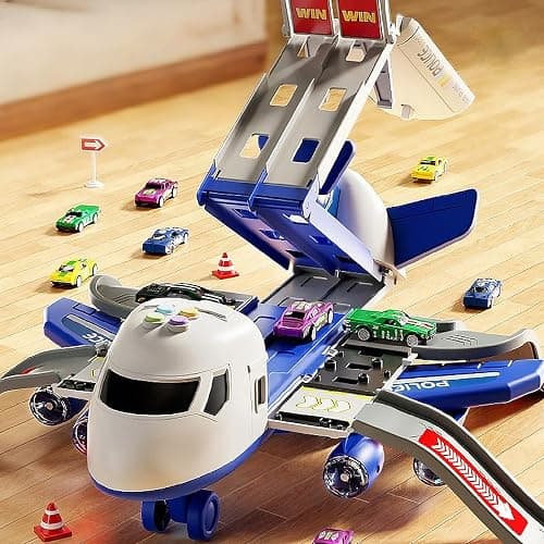 Airplane Toy Race Track Kids Toys, Foldable 4 Layer Toddler Car Track Playset, Toy Plane Transport Car Carrier & 6 Race Cars, Toddlers Toys Birthday Xmas Gifts for Age 3 4 5 6+ Years Old Boys Girls thumbnail 2