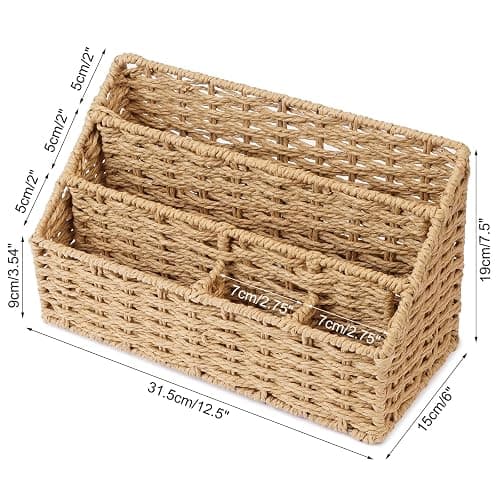 Oranwell Woven Mail Organizer for Desk Countertop, Desktop Mail Holder Sorter Storage Basket with Envelope Letter File Compartments thumbnail 3