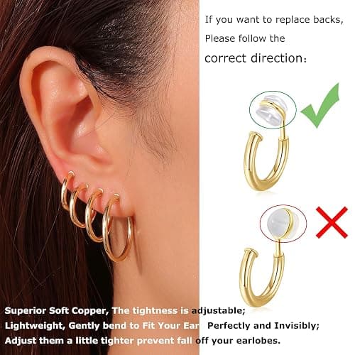 PLOMFOV Clip On Hoop Earrings for Women Non Pierced Earrings Clip On Gold Hoops Fake Earrings Clips for Non-Pierced Ears 10-20MM thumbnail 4