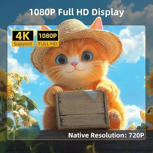 Mini Projector, Portable Projector 4K & Full HD 1080P Support, 270° Rotation Outdoor Projector, Movie Projector Compatible with Smartphone, TV Stick, Laptop, PS4, HDMI, USB thumbnail 2