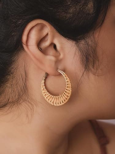 MINACHI Boho Handwoven Rattan Hoop Earrings, Bohemian Summer Beach Statement Jewelry Gift for Women (2) thumbnail 7