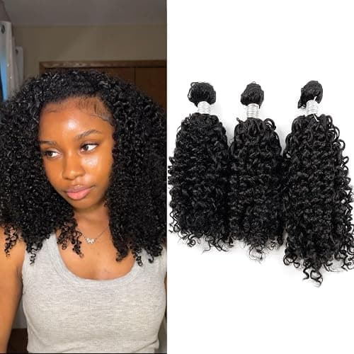 EV&ET Kinky Curly Bundles Quick Weave Synthetic Hair 16 18 20 Inches 3 Pieces/Pack Soft Heat Resistant Human Hair Sew in Extensions for Black Women Natural Black - Image 1