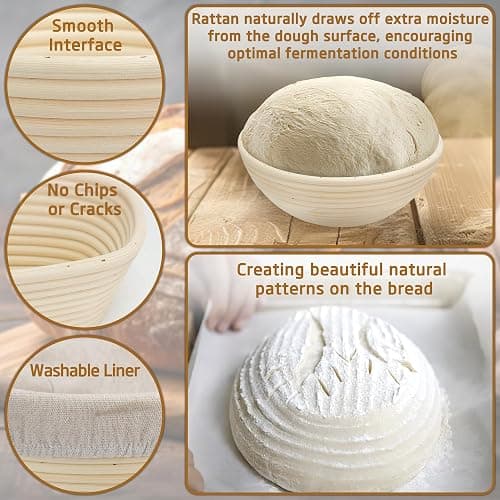 Banneton Bread Proofing Basket 7 Inch Sourdough Baking Rising Banaton Proofer Box Warmer Baskets Oval Round Bowl Cover Bowls Making Small Bulk Set Kit Supplies Tools Rattan Crock for Home Bakers Gifts thumbnail 5