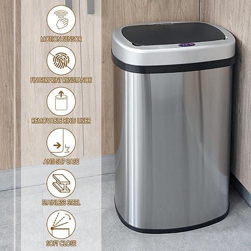 display4top Stainless Steel Automatic Touchless Kitchen Bathroom Sensor Bin,Trash Can,Touch Bin (58LRound) thumbnail 4