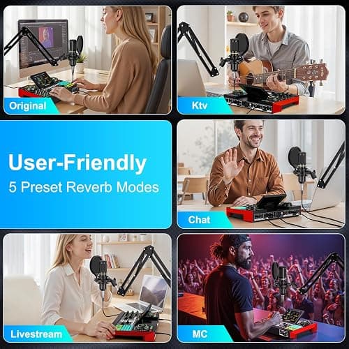 Podcast Equipment Bundle with 3.5mm Condenser Microphone for Pc/Phone Live Streaming Singing Gaming, Podcast Microphone Bundle with Live Sound Board Audio Mixer Denoise,DJ Sets thumbnail 4