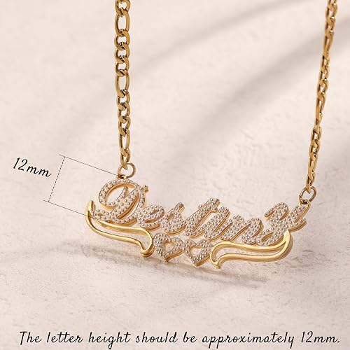 OTXIXTO Double Plated Custom Name Necklace Personalized 18K Gold Plated Double Layered Nameplate Pendant Custom Jewelry Gift for Women/Mother/Girlfriend/Wife thumbnail 3