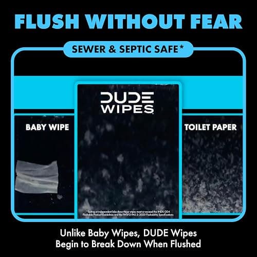 DUDE Wipes Unscented Travel Wipes - 1 pack (18 Count) - Extra-Large Adult Flushable Wipes for Sensitive Skin - Infused with Vitamin E and Aloe - Septic and Sewer Safe thumbnail 5