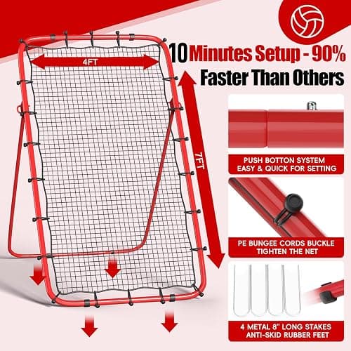 Volleyball Rebounder Net 7x4 Ft, 5-Angle Adjustable Rebounder Net for Practicing Digging, Setting, Spiking, Bounce Back Training Equipment with 2 Target Stripes & Portable Travel Bag for Storage thumbnail 3