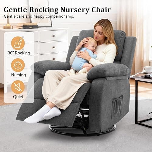 Korser Recliner Chair, 360 Swivel Rocker Chair for Adults, Small Rocking Recliner for Small Spaces, Upholstered Fabric Glider Recliner Nursery thumbnail 5