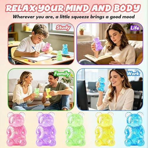 Bear Sugar Squishy Ball, Slow Rising High Density Stress Balls, Soft Sensory Toys Anxiety Relief Focus Toy for Kids Adults, Squeeze Balls Party for Favors Birthday Gifts (A-Yellow) thumbnail 4