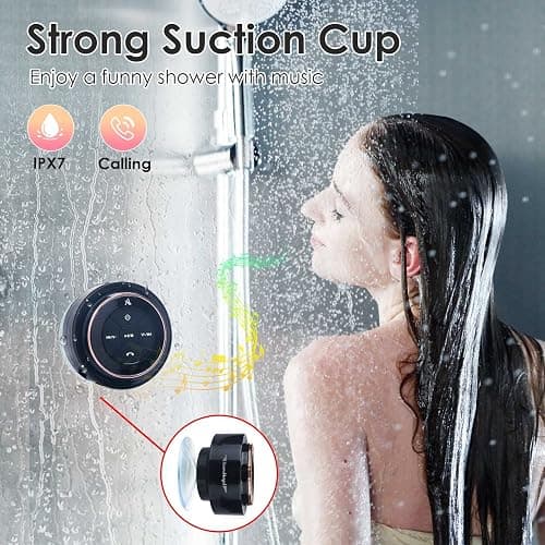 XLeader SoundAngel Mate, Upgraded, Pro Shower Speaker, Certified IPX7 Waterproof Bluetooth Speaker, with Suction Cup, Hook, Built-in Mic, Crystal Sound&Rich Bass, 12H Playtime, Ideal Gifts, Rose Gold thumbnail 3