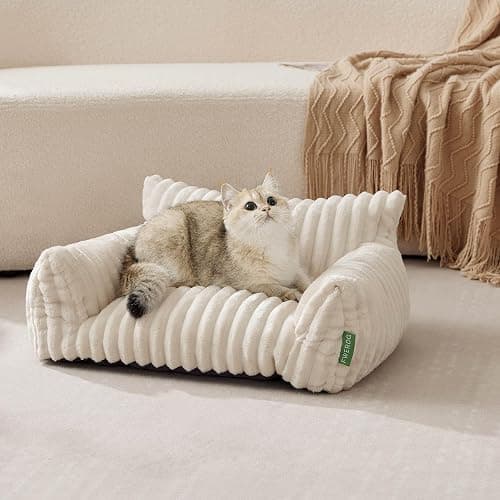 FWERDG Cute Couch Bed for Pets, Supportive Cat Sofa for Indoor Cats, Small Dog Sofa Bed for Small Dogs, Cream, 24 inches thumbnail 2